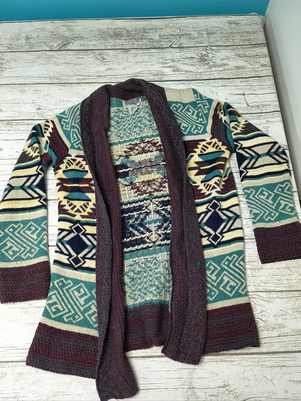 Ecote Southwestern Aztec Print Open Face Cardigan women Size Large